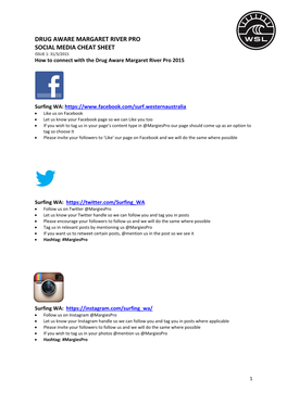 DRUG AWARE MARGARET RIVER PRO SOCIAL MEDIA CHEAT SHEET ISSUE 1: 31/3/2015 How to Connect with the Drug Aware Margaret River Pro 2015