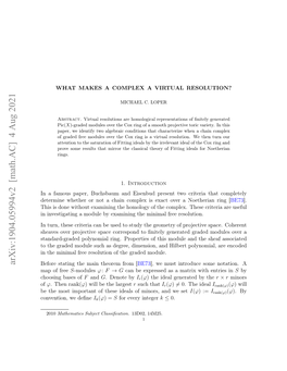 Arxiv:1904.05994V2 [Math.AC] 4 Aug 2021 Before Stating the Main Theorem from [BE73], We Must Introduce Some Notation