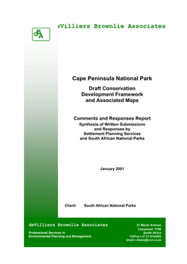 Cape Peninsula National Park Draft Conservation Development Framework and Associated Maps