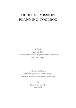 Cubesat Mission Planning Toolbox