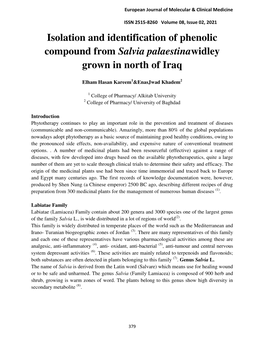 Isolation and Identification of Phenolic Compound from Salvia Palaestinawidley Grown in North of Iraq