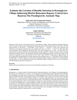 Estimate the Location of Basaltic Intrusion in Karanglewas Village Jatilawang District Banyumas Regency Central Java Based on the Pseudogravity Anomaly Map