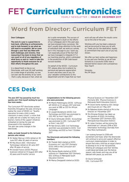 FET Curriculum Chronicles YEARLY NEWSLETTER | ISSUE #1 DECEMBER 2017