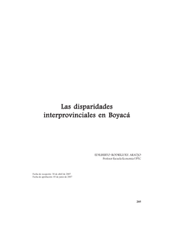 Las Disparidades Interprovinciales En Boyacá