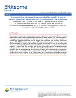 (Glyco-AMP): a Simple Method for Detailed and Quantitative Glycoproteomic Characterization Serenus Hua, Chloe Y Hu, Bum Jin Kim, Sarah M