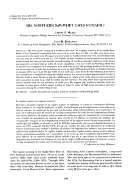 Are Northern Saw-Whet Owls Nomadic? Jeffrey S. Marks