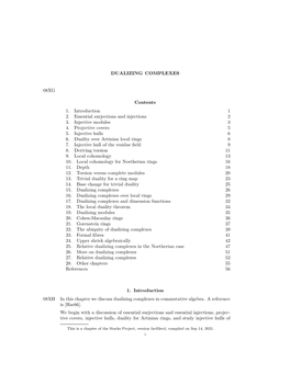 DUALIZING COMPLEXES 08XG Contents 1. Introduction 1 2