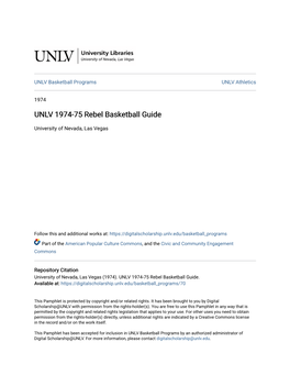 UNLV 1974-75 Rebel Basketball Guide