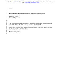 Automated High Throughput Animal DNA Metabarcode Classification 6 7 Teresita M