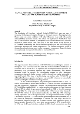 CAPITAL ACCUMULATION BETWEEN PETRONAS, GOVERNMENT AGENCIES and BUMIPUTERA ENTREPRENEURS Saiful Khairi Kamarudin Puteh Noraihan A