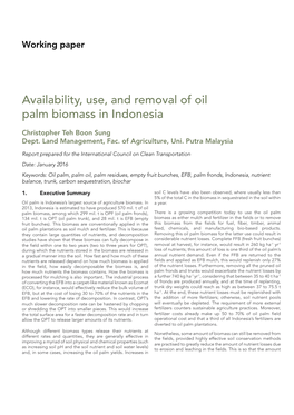 Availability, Use, and Removal of Oil Palm Biomass in Indonesia