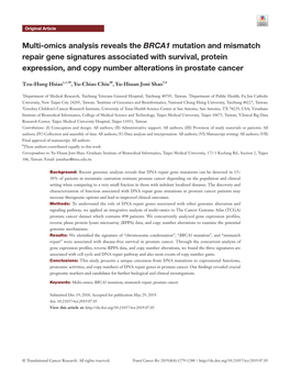 Multi-Omics Analysis Reveals the BRCA1 Mutation and Mismatch