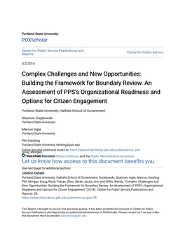 Building the Framework for Boundary Review. an Assessment of PPS’S Organizational Readiness and Options for Citizen Engagement