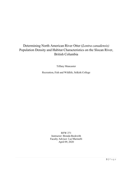 (Lontra Canadensis) Population Density and Habitat Characteristics on the Slocan River, British Columbia