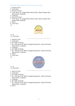 DIP Weekly Official Gazette, Week 29 of 2016, July 22Th, 2016 1- 68919/D /2016 2- 26/05/2016 3- Mr