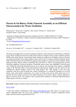 Porous Ir-Sn Binary Oxide Nanorod Assembly As an Efficient Electrocatalyst for Water Oxidation