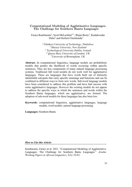 Computational Modeling of Agglutinative Languages: the Challenge for Southern Bantu Languages