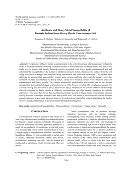 Antibiotic and Heavy Metal Susceptibility of Bacteria Isolated from Heavy Metals Contaminated Soil