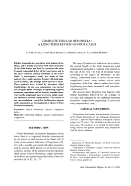 Complete Fibular Hemimelia : a Long Term Review of Four Cases