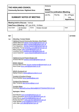 THE HIGHLAND COUNCIL Community Services: Highland Area RAUC Local Co-Ordination Meeting Job No