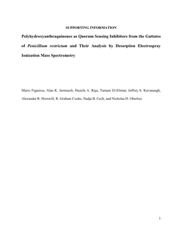 Polyhydroxyanthraquinones As Quorum Sensing Inhibitors from the Guttates of Penicillium Restrictum and Their Analysis by Desorption Electrospray