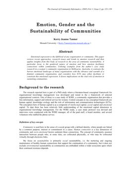 Emotion, Gender and the Sustainability of Communities