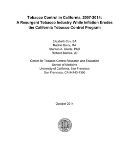 Tobacco Control in California, 2007-2014: a Resurgent Tobacco Industry While Inflation Erodes the California Tobacco Control Program