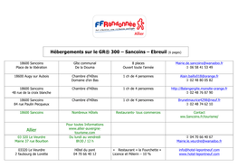 Hébergements Sur Le GR® 300 – Sancoins – Ebreuil (6 Pages) Allier