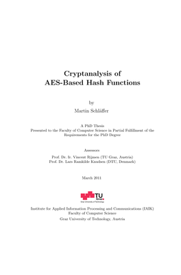 Cryptanalysis of AES-Based Hash Functions