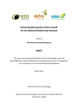 Enhancing Data Quality of Bird Records for the National Biodiversity Network