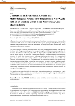 Geometrical and Functional Criteria As a Methodological Approach to Implement a New Cycle Path in an Existing Urban Road Network: a Case Study in Rome