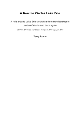 A Newbie Circles Lake Erie