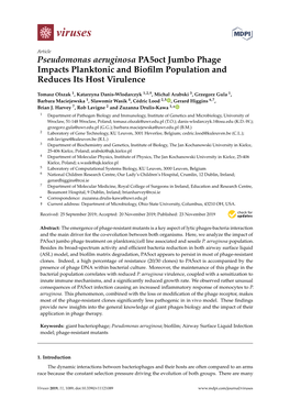 Pseudomonas Aeruginosa Pa5oct Jumbo Phage Impacts Planktonic and Bioﬁlm Population and Reduces Its Host Virulence