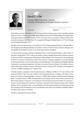 David ELDON Chairman, PBEC Hong Kong Committee