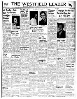 THE WESTFIELD LEADER ' the LEADING and MOST WIDELY CIRCULATED WEEKLY NEWSPAPER in UNION COUNTY Enteredas Second Clasa Matter PFTY-SEVENTH YEAR—No