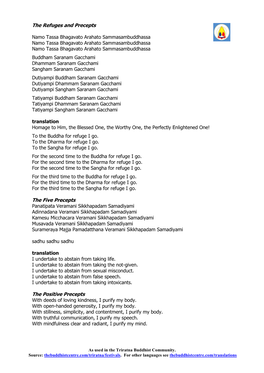 The Refuges and the Five Precepts Including the Positive Precepts