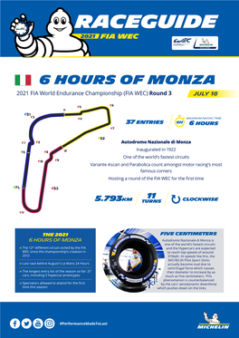 6 HOURS of MONZA 2021 FIA World Endurance Championship (FIA WEC) Round 3 JULY 18