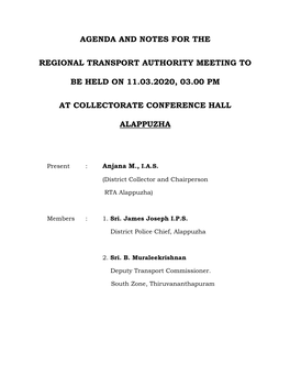 Agenda and Notes for the Regional Transport