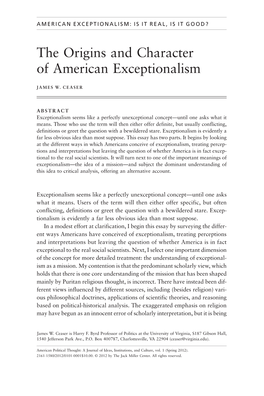 The Origins and Character of American Exceptionalism