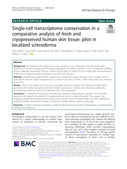 Single-Cell Transcriptome Conservation in a Comparative Analysis of Fresh