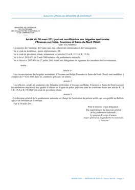 Arrêté Du 30 Mars 2011 Portant Modification Des Brigades