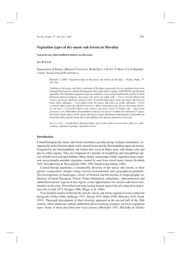 Vegetation Types of Dry-Mesic Oak Forests in Slovakia