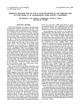 Bedrock Geologic Map of the El Paso Mountains in the Garlock and El Paso Peaks 7-1/2' Quadrangles, Kern County, California