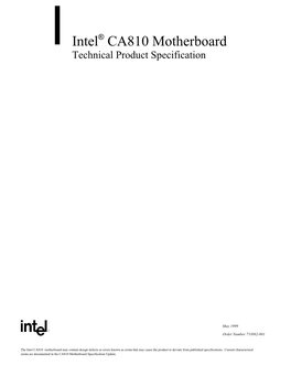 Intel® CA810 Motherboard Technical Product Specification