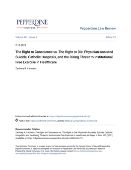 Physician-Assisted Suicide, Catholic Hospitals, and the Rising Threat to Institutional Free Exercise in Healthcare