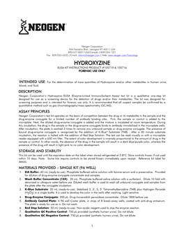 Hydroxyzine Elisa Kit Instructions Product #105719 & 105716 Forensic Use Only