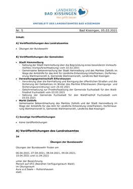 Nr. 5 Bad Kissingen, 05.03.2021 A) Veröffentlichungen Des