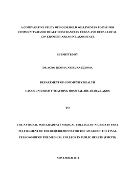 A Comparative Study of Household Willingness to Pay for Community-Based Health Insurance in Urban and Rural Local Government Areas in Lagos State