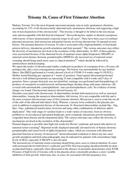 Trisomy 16, Cause of First Trimester Abortion