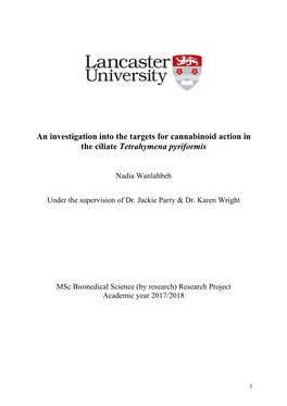 An Investigation Into the Targets for Cannabinoid Action in the Ciliate Tetrahymena Pyriformis